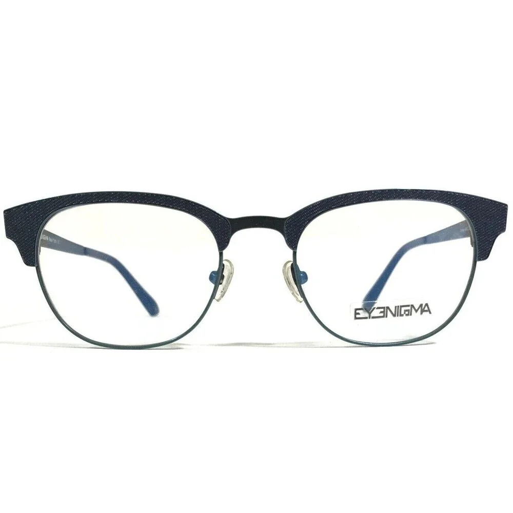 Eyenigma Time C.TD Eyeglasses Frames Blue Ribbed Round Full Rim 49-20-135